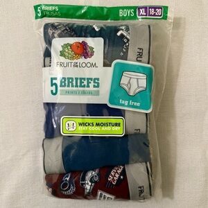 5pk Fruit of the Loom Fashion Briefs Boys XL Prints / Solids FTL